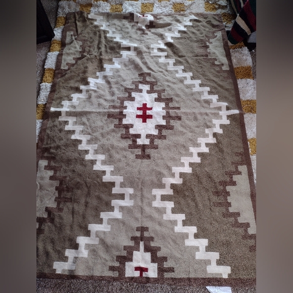 Williams Sonoma Southwestern Aztec Wool Blend Rug 4x6 Brown Hand Crewel